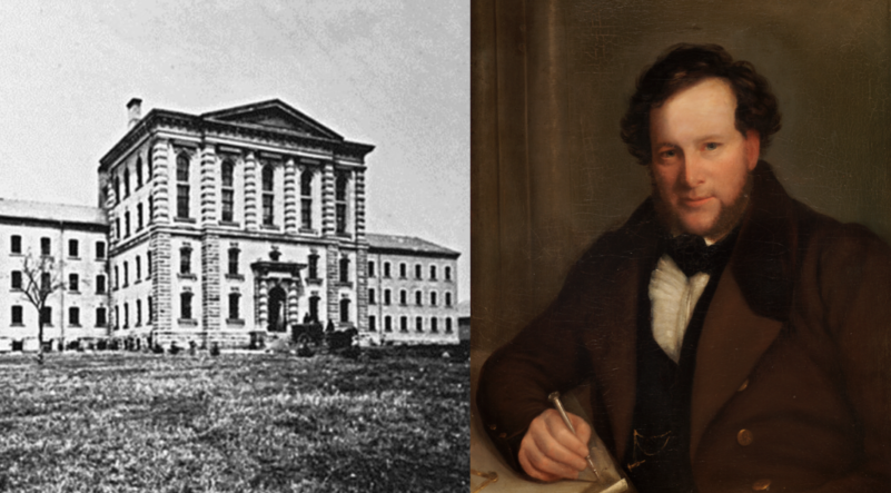 Left: Toronto’s Don Jail shortly after completion in the 1860s (Wikimedia Commons); right: Portrait of William Thomas, c. 1837 (Toronto Public Library).